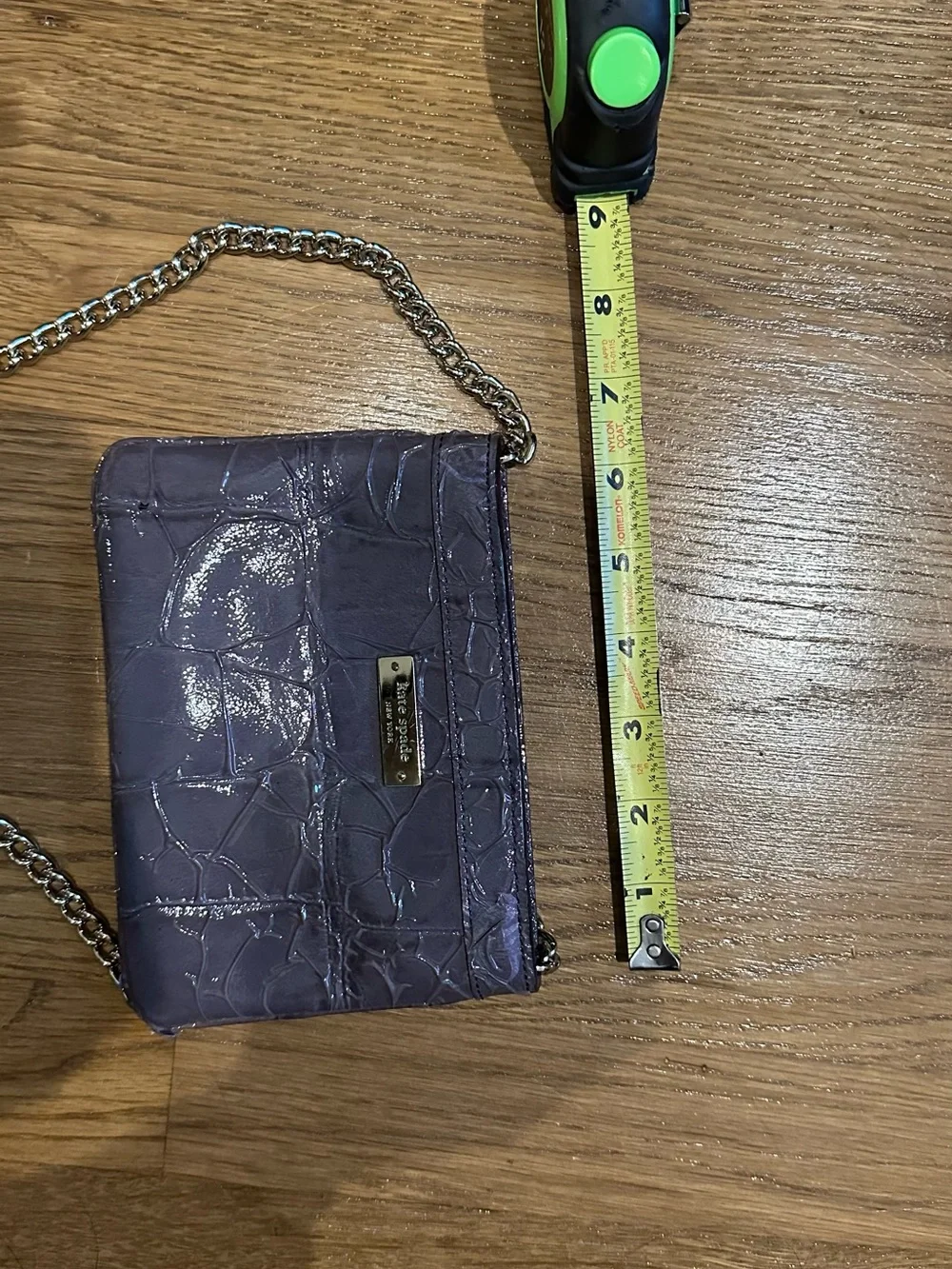 kate spade dark purple croc-embossed chain crossbody with gold plaque